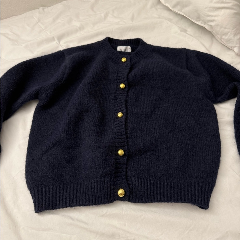 Classic Black Sweater with Gold Buttons